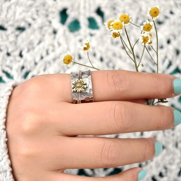 š„ Last Day Promotion 75% OFF š„Sterling Silver Sunflower Spinner Ring