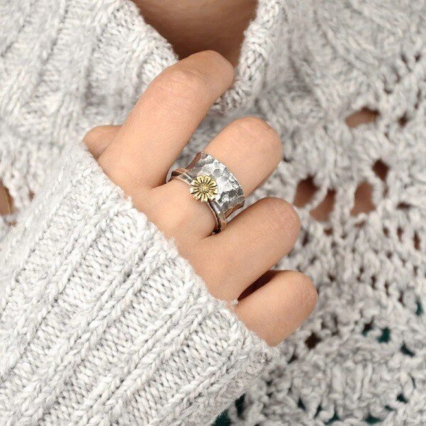 š„ Last Day Promotion 75% OFF š„Sterling Silver Sunflower Spinner Ring