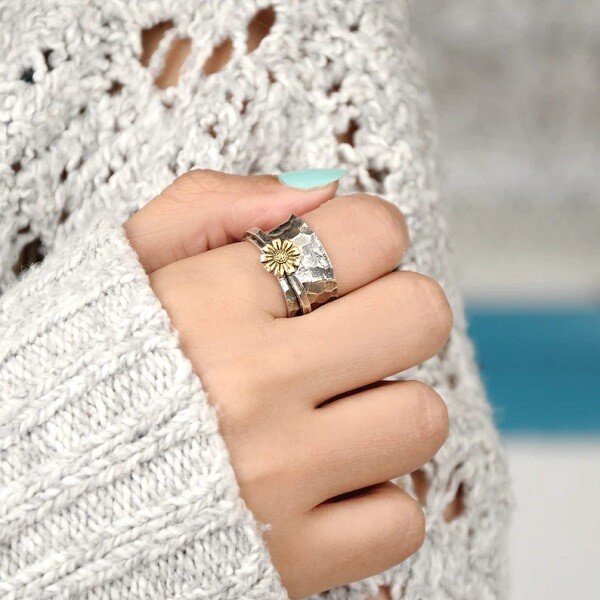 š„ Last Day Promotion 75% OFF š„Sterling Silver Sunflower Spinner Ring