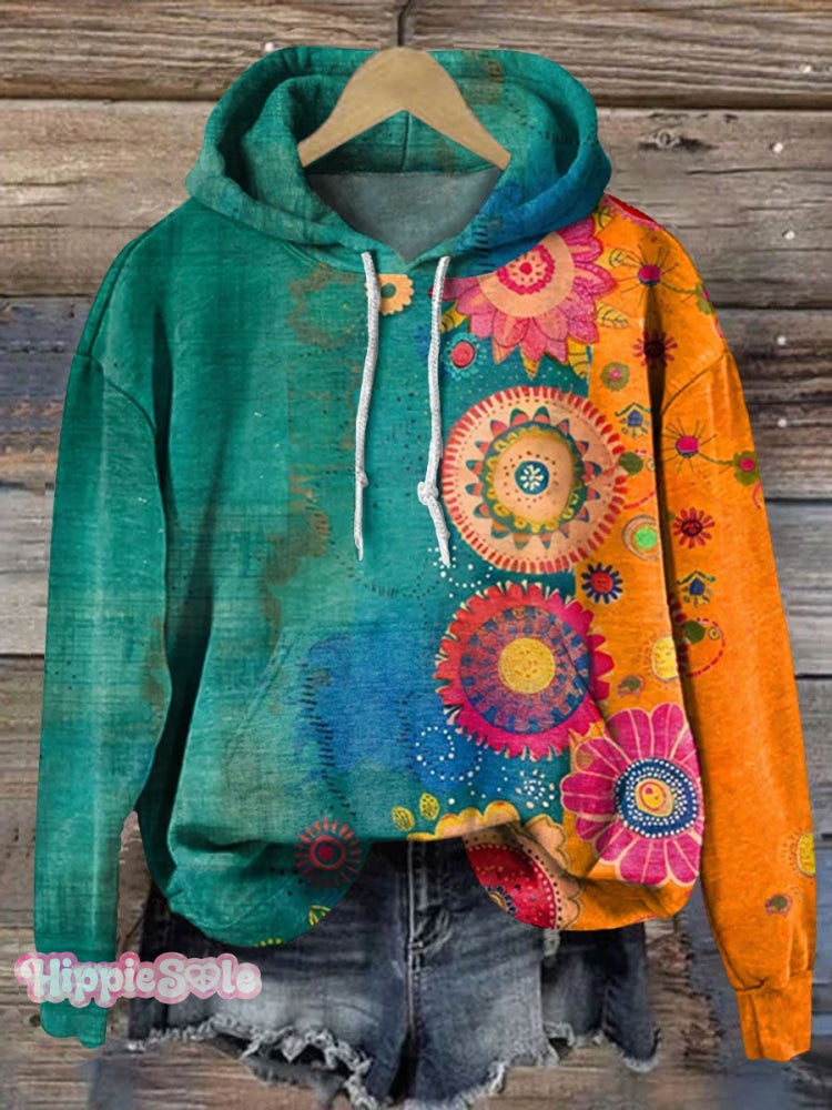 Vintage Love And Peace Flower Art Print Casual Sweatshirt