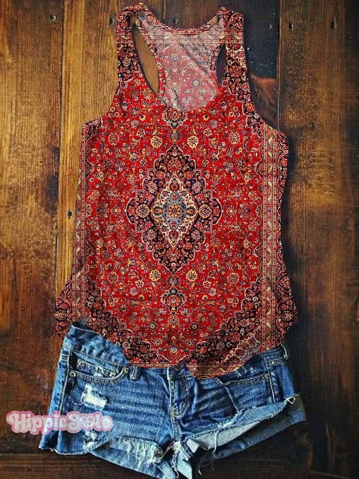 Women's Vintage Art Print V-neck Casual T-Shirt