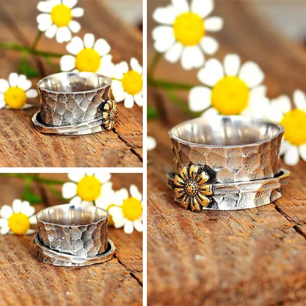 š„ Last Day Promotion 75% OFF š„Sterling Silver Sunflower Spinner Ring