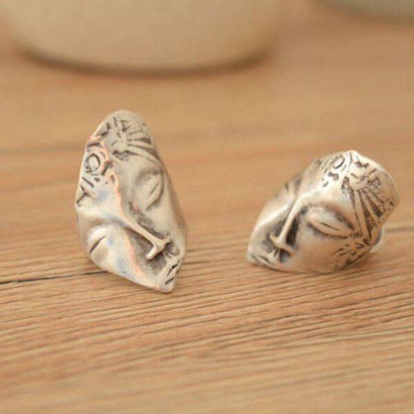 Sterling Silver Greek Goddess Abstract Face Adjustable Ring