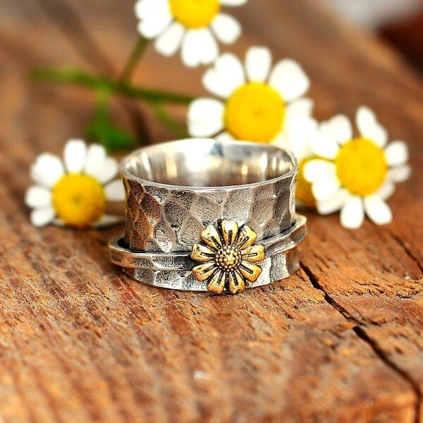 š„ Last Day Promotion 75% OFF š„Sterling Silver Sunflower Spinner Ring