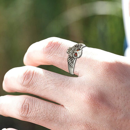 925 Sterling Silver Red Eye Owl Adjustable Ring