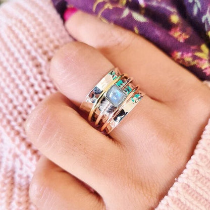 Chunky Moonstone Meditation Silver Ring