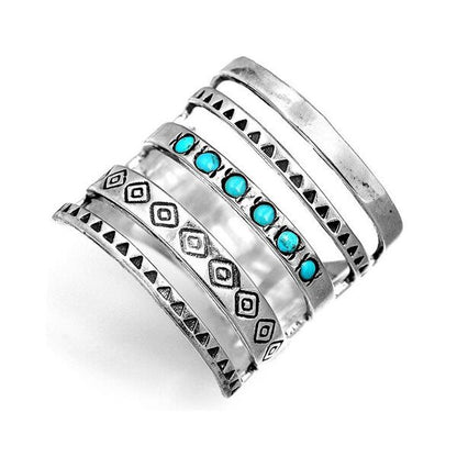 Sterling Silver Bohemian Openwork Carved Turquoise Ring