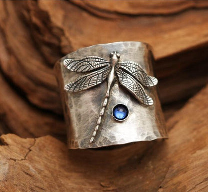 🔥 Last Day Promotion 70% OFF🔥Vintage Dragonfly Wide Band Silver Ring