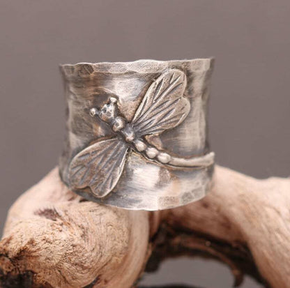 🔥 Last Day Promotion 70% OFF🔥Vintage Dragonfly Wide Band Silver Ring