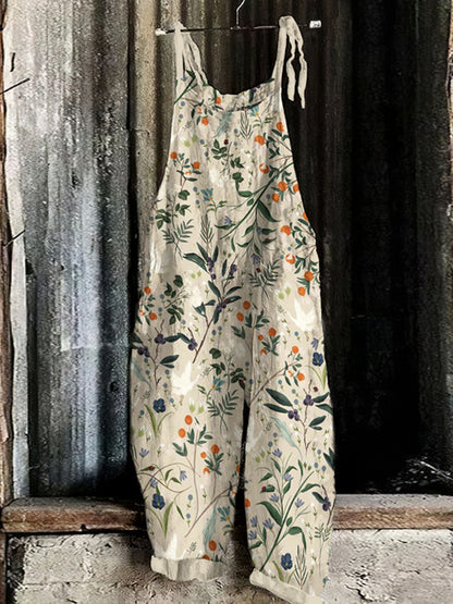 Vintage Floral Print Loose Jumpsuit