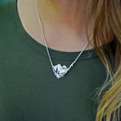 Mountain Pine Tree Sun Landscape Necklace