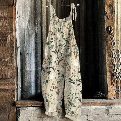 Vintage Floral Print Loose Jumpsuit