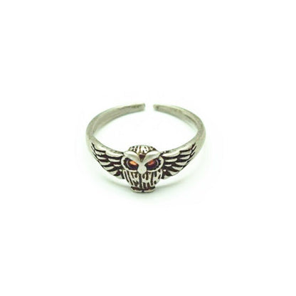 925 Sterling Silver Red Eye Owl Adjustable Ring
