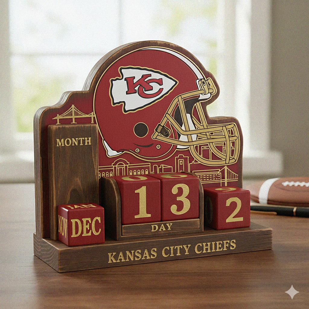 NFL Football Team Perpetual Wood Block Calendar