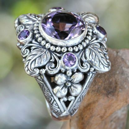 Sterling Silver Meditation Amethyst Crystal Flower Ring
