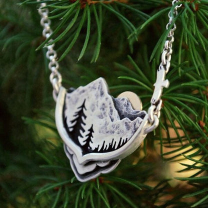 Mountain Pine Tree Sun Landscape Necklace