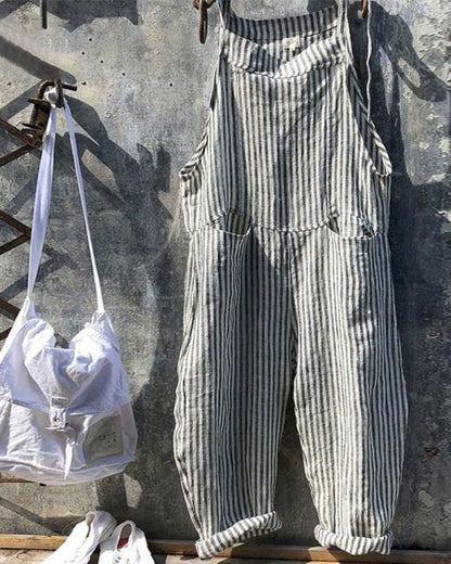 Strap Striped Jumpsuit Wide Leg Pants