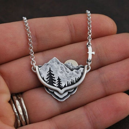 Mountain Pine Tree Sun Landscape Necklace