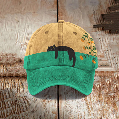 Abstract Creative Lazy Black Cat Painting Art Retro Casual Cap