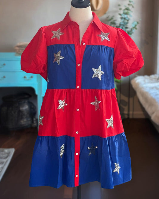 Sequin Star Colorblock Dress