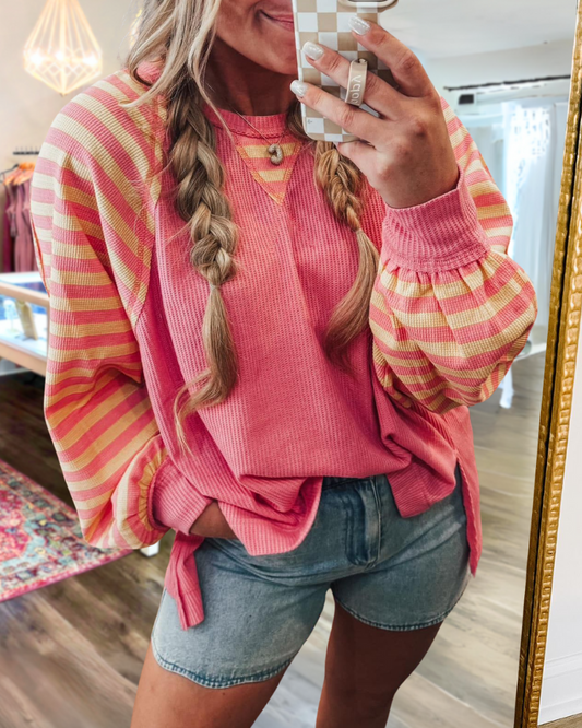 Pink Patchwork Striped Top