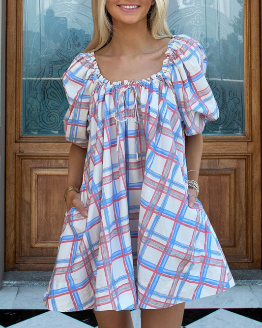 Colorblock Striped Plaid A-Line Dress