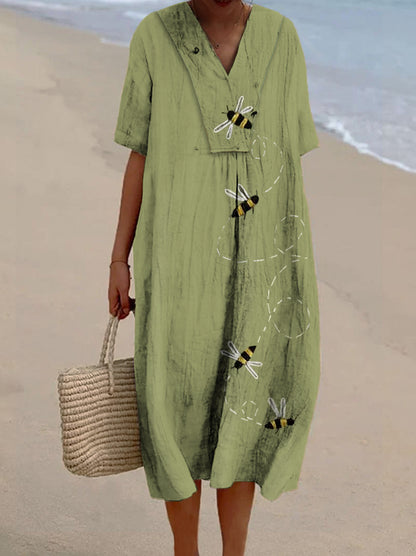 Flying Bees Embroidered Linen Blend Jumpsuit