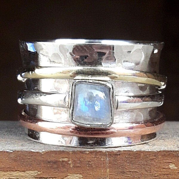 Chunky Moonstone Meditation Silver Ring