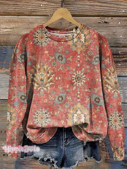 Women's Retro Ethnic Pattern Print Casual Sweatshirt