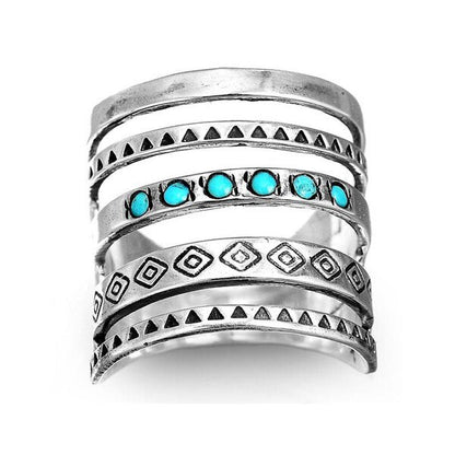 Sterling Silver Bohemian Openwork Carved Turquoise Ring