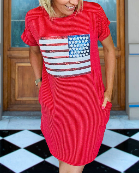 Flag Sequin T-shirt Dress