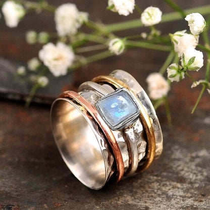 Chunky Moonstone Meditation Silver Ring