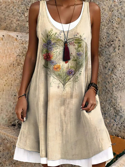 Women's Floral Heart Art V-Neck Casual T-Shirt