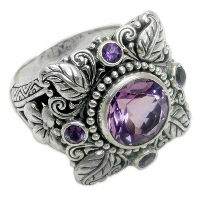 Sterling Silver Meditation Amethyst Crystal Flower Ring