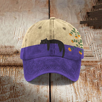 Abstract Creative Lazy Black Cat Painting Art Retro Casual Cap