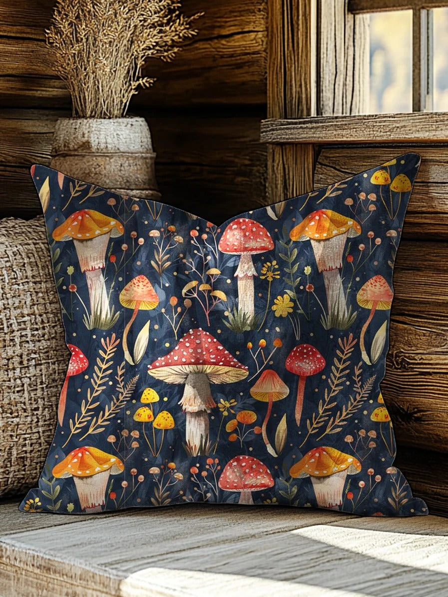 Women's Vintage Mushroom Art Print Casual Linen V-neck Shirt