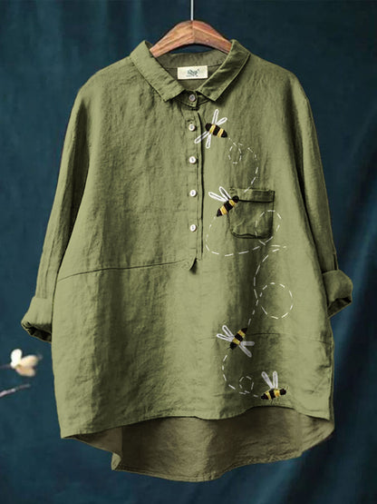 Flying Bees Embroidered Linen Blend Jumpsuit