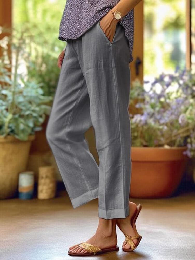 Plain Linen Cotton And Linen Loose Pants