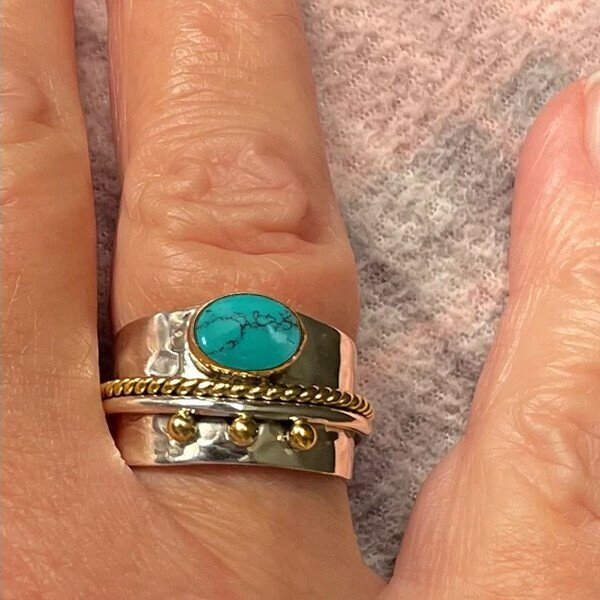 🔥 Last Day Promotion 70% OFF🔥-Sterling Silver Turquoise Wide Band Ring