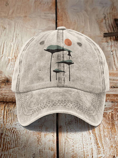 Abstract Creative Lotus Leaf Cat Painting Art Retro Casual Cap