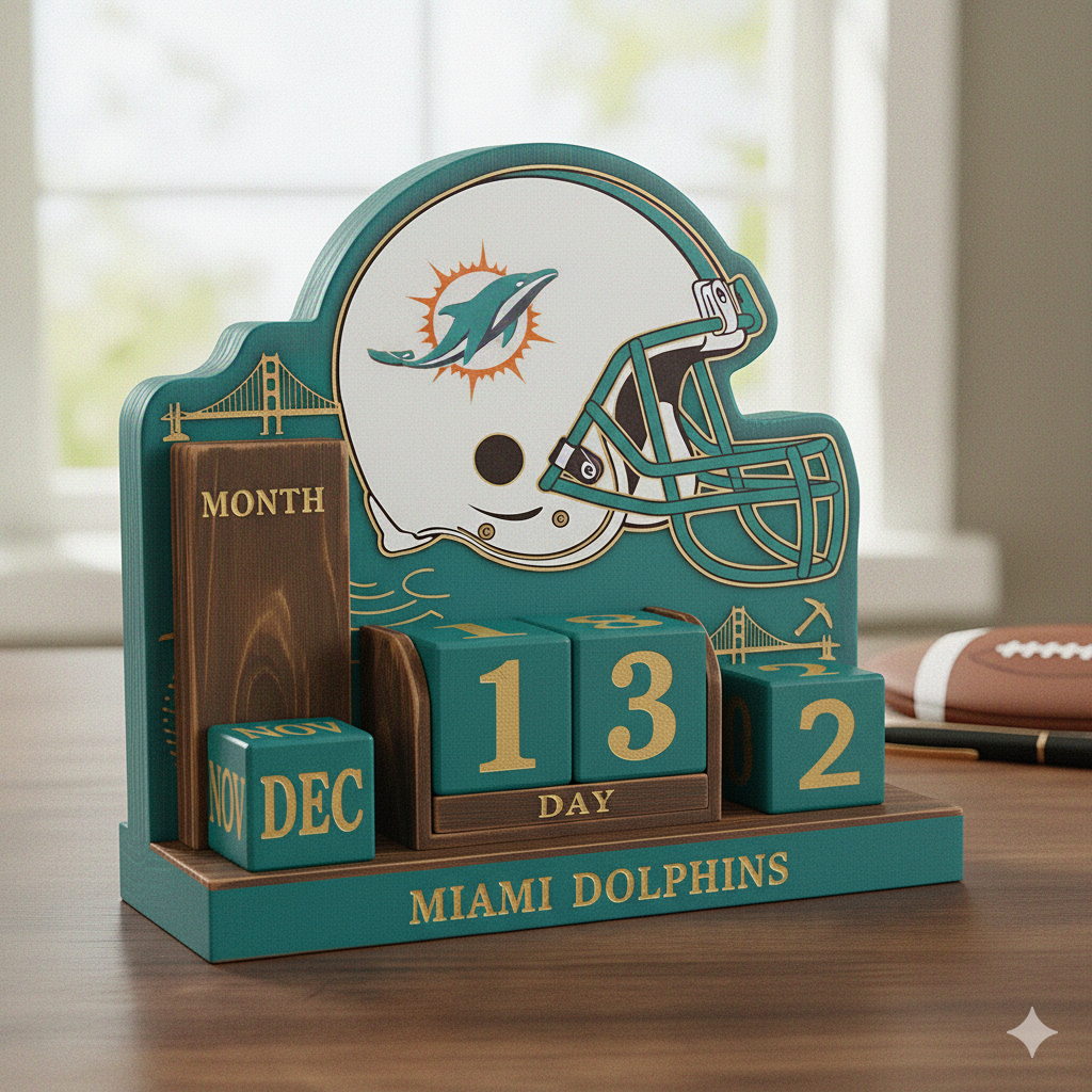NFL Football Team Perpetual Wood Block Calendar