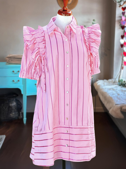 French Stripe Shirt Dress