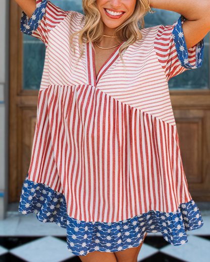 Unique Trim Striped Dress