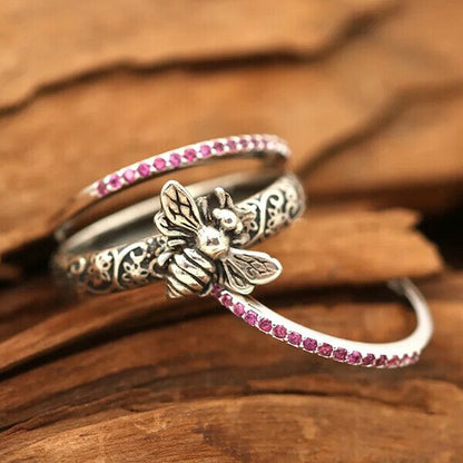 🔥 Last Day Promotion 70% OFF🔥Sterling Silver Retro Insect Bee Set Ring