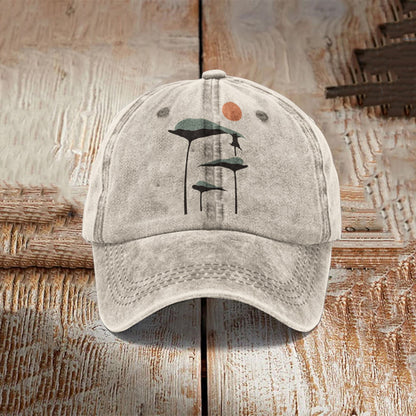 Abstract Creative Lotus Leaf Cat Painting Art Retro Casual Cap