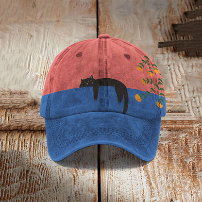 Abstract Creative Lazy Black Cat Painting Art Retro Casual Cap