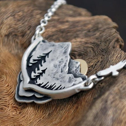Mountain Pine Tree Sun Landscape Necklace