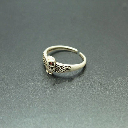 925 Sterling Silver Red Eye Owl Adjustable Ring