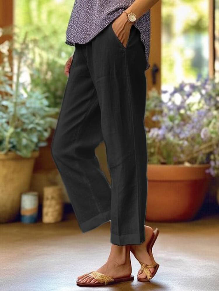 Plain Linen Cotton And Linen Loose Pants