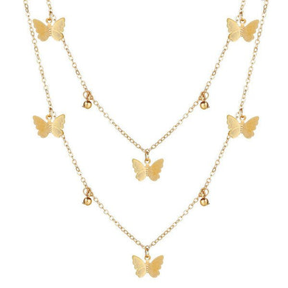 18K Gold Butterfly Choker Double Layer Necklace